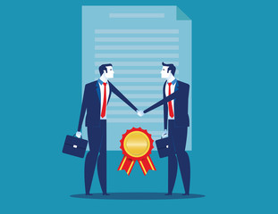 Cooperation. Two successful shaking hands. Concept business vector illustration.
