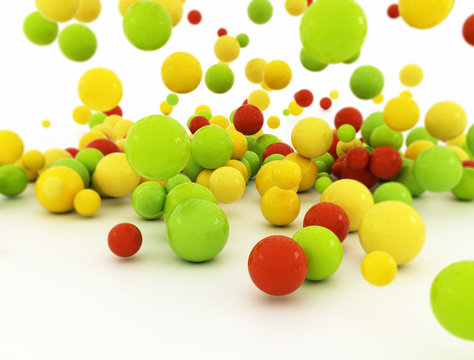 Abstract cluster of multi colored balls on white background