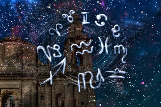 Night city and astrological symbols