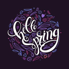 Hello Spring lettering with flowers
