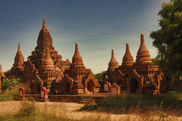 Bagan, Myanmar - November 28, 2015 : .View of the temples in the plain of Bagan