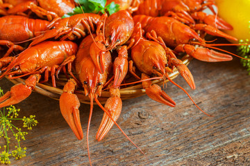 crawfish on wooden background