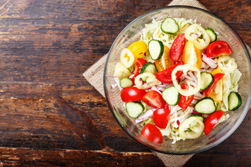 vegetable salad in a plate. top view
