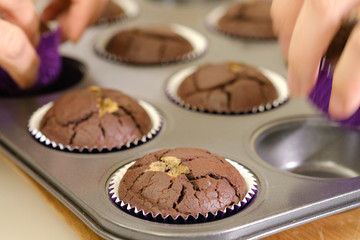 Close up Homemade   Caramel and Chocolate Cupcakes. (selective Focus)
