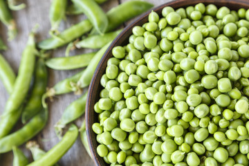 Fresh green peas in a plate