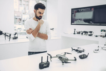Man in quadcopter store