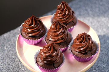 Close up Homemade   Caramel and Chocolate Cupcakes. (selective Focus)