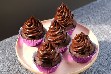 Close up Homemade   Caramel and Chocolate Cupcakes. (selective Focus)
