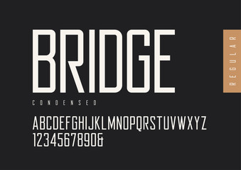 Condensed regular retro sans serif. Vector typefaces, uppercase 