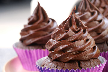 Close up Homemade   Caramel and Chocolate Cupcakes. (selective Focus)
