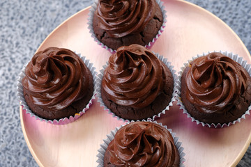 Close up Homemade   Caramel and Chocolate Cupcakes. (selective Focus)