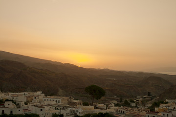 Desert sunrise in Andalucian village.