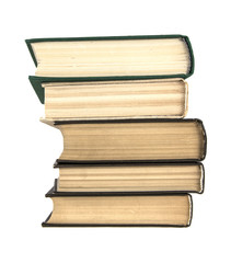 stack of old books on white isolated background