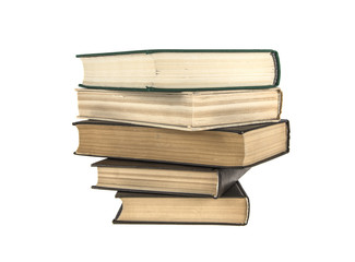 stack of old books on white isolated background
