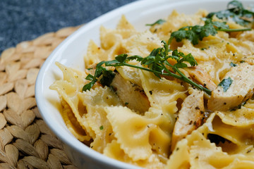 Close up Homemade   Chicken Alfredo Pasta. (selective Focus)