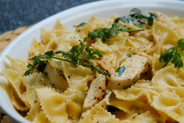 Close up Homemade   Chicken Alfredo Pasta. (selective Focus)