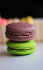 Chocolate and green tea macaron