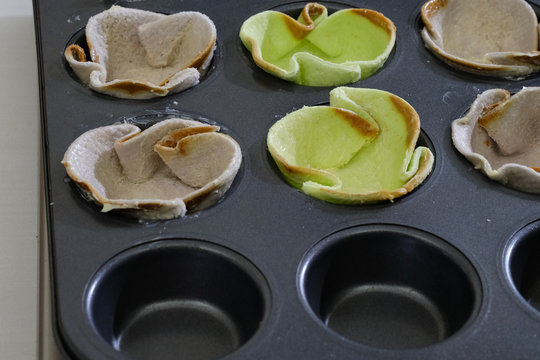 Close up Homemade    Taro Custard in Taro Toast Tarts. (selective Focus)