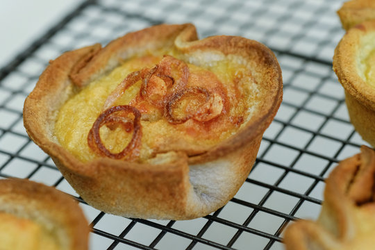 Close up Homemade    Taro Custard in Taro Toast Tarts. (selective Focus)