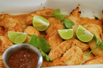 Close up Homemade   Spicy BBQ Chicken Tender. (selective Focus)
