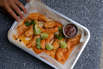 Close up Homemade   Spicy BBQ Chicken Tender. (selective Focus)