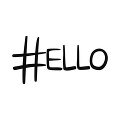 Black doodle hashtag sign as letter h in word hello. Sketch outline hash symbol and greeting word, logotype for modern social media design. Doodle calligraphic hello sign