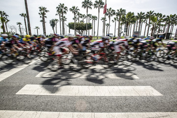 Fototapeta premium Competition cycling race on the road. Motion blur photo