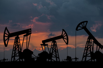 Oil pumps on the sunset
