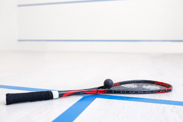 racquetball equipment and wall