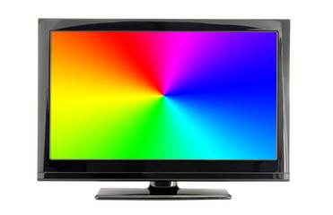 lcd tv screen with rainbow colors isolated on white background