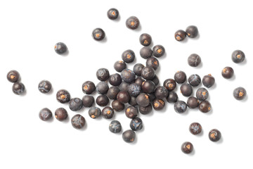 dried juniper berries isolated on white, top view
