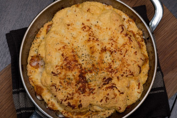 Close up Homemade Spicy Omelet Souffle. (selective Focus)