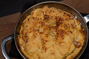 Close up Homemade Spicy Omelet Souffle. (selective Focus)