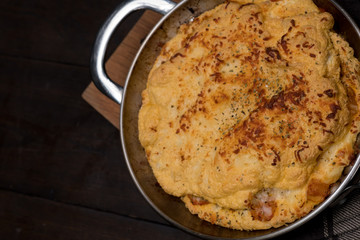 Close up Homemade Spicy Omelet Souffle. (selective Focus)