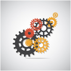 Gears, trundles and cogwheels, machine mechanism. Vector background