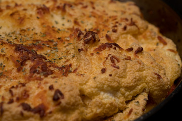 Close up Homemade Spicy Omelet Souffle. (selective Focus)