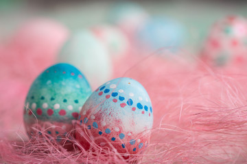  Painted Easter eggs on old boards , Easter background
