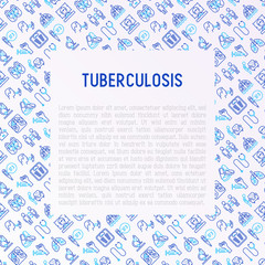 Tuberculosis concept with thin line icons: infection in lungs, x-ray image, dry cough, pain in chest and shoulders, Mantoux test, weight loss. Vector illustration for banner, web page, template.
