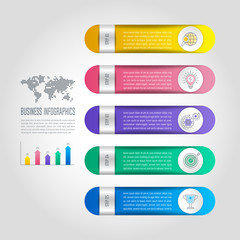 infographic design business concept with 5 options, parts or processes.