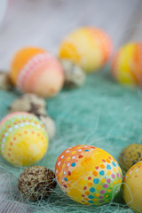  Painted Easter eggs on old boards , Easter background