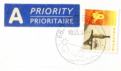 Aufkleber A Prioritaire mit alter Briefmarke