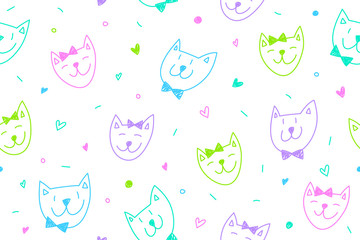 smile cats faces pattern, vector seamless background