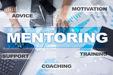Mentoring on the virtual screen. Education concept. E-Learning. Success.