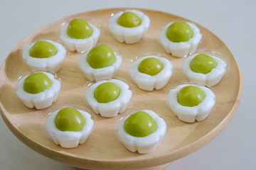 Close up Homemade   Steamed Flour with Coconut Filling little cup. (selective Focus)