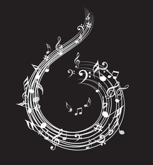 Music note background with music symbol icon collection