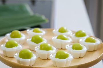 Close up Homemade   Steamed Flour with Coconut Filling little cup. (selective Focus)