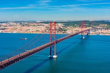 April 25th Bridge and Tagus River in Lisbon Portugal 