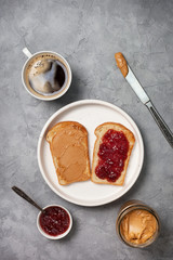 Toast with peanut butter and jam