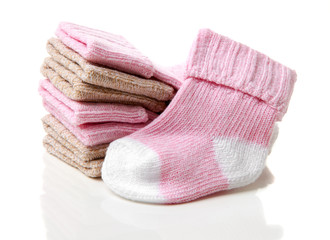 children knitted socks on a white background