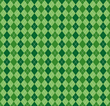 Festive Irish Tartan Diamond Seamless Pattern For St Patrick's Day Party Wrapping Paper, Textile Fabric Print, Wallpaper Abstract Background. Flat Style Vector Illustration. Green And White Colours